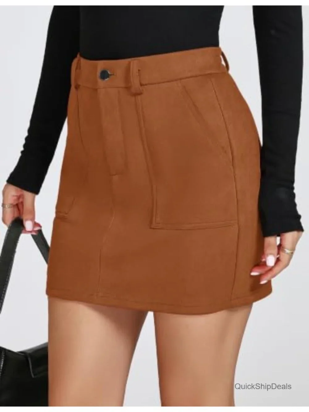 Women's Faux Suede High Waist Pencil Skirt with Pockets